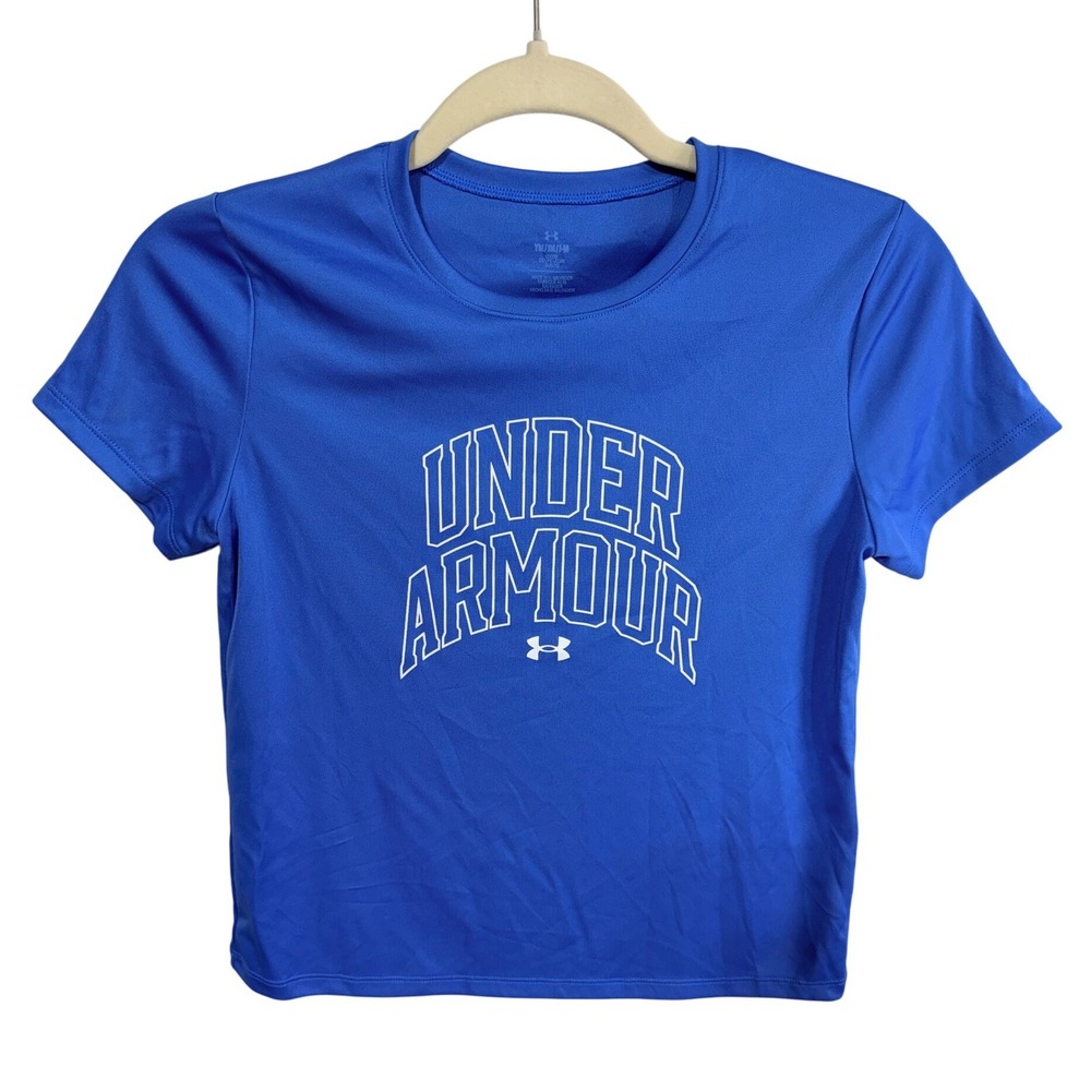 UA Under Armour T-Shirt Tech Varsity Graphic SS Kids Girls M Blue